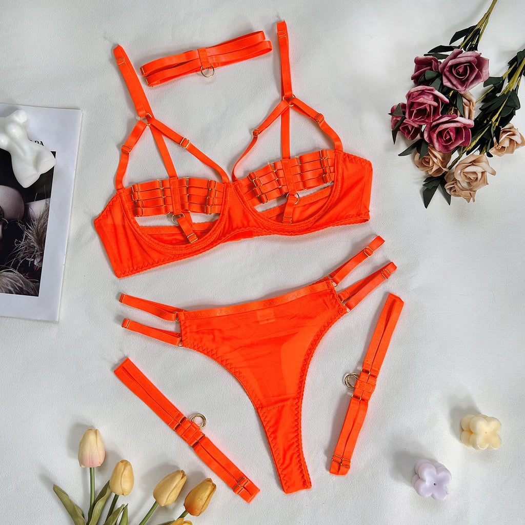 Fashionable Lace-Up Lingerie Set with Complex Design