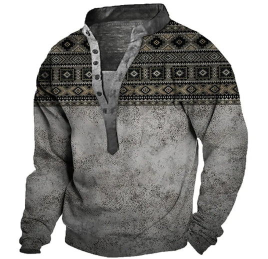 Men's Casual Long Sleeve Pullover with Chest Buttons | Streetwear