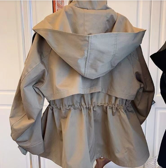 Lapel Hooded Trench Coat with Slimming Design