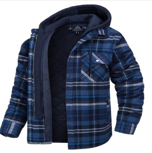 Quilted Flannel Shirt Jacket with Detachable Hood (One)