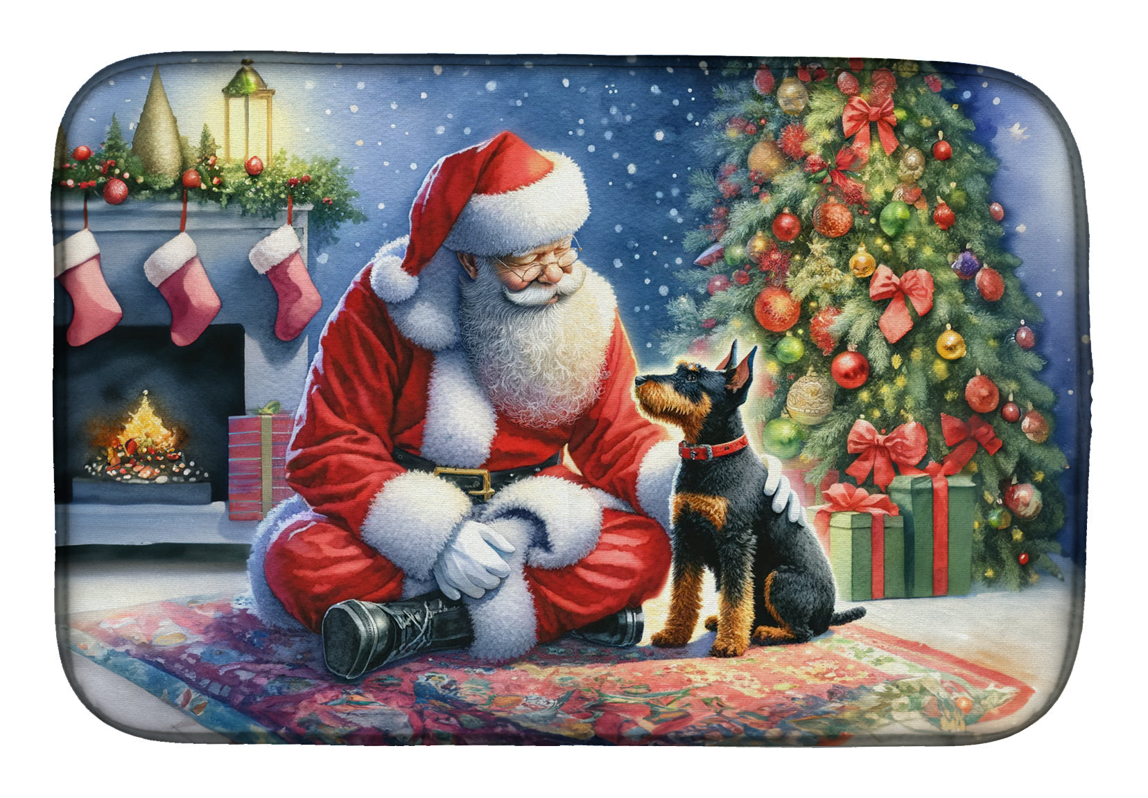 Manchester Terrier and Santa Claus Dish Drying Mat