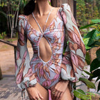 2023 New Women's Long Sleeve Printed Bikini Swimsuit