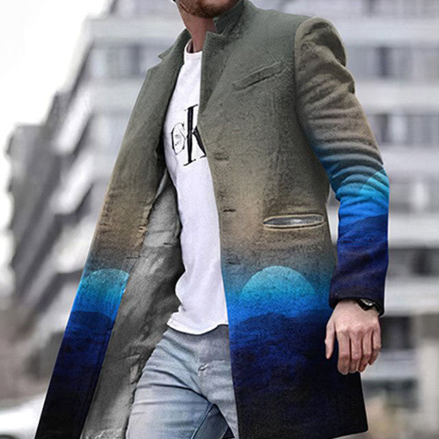 Men's Woolen Stand Collar Medium Long Casual Coat