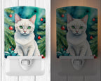 Foreign White Cat By the Christmas Tree Ceramic Night Light