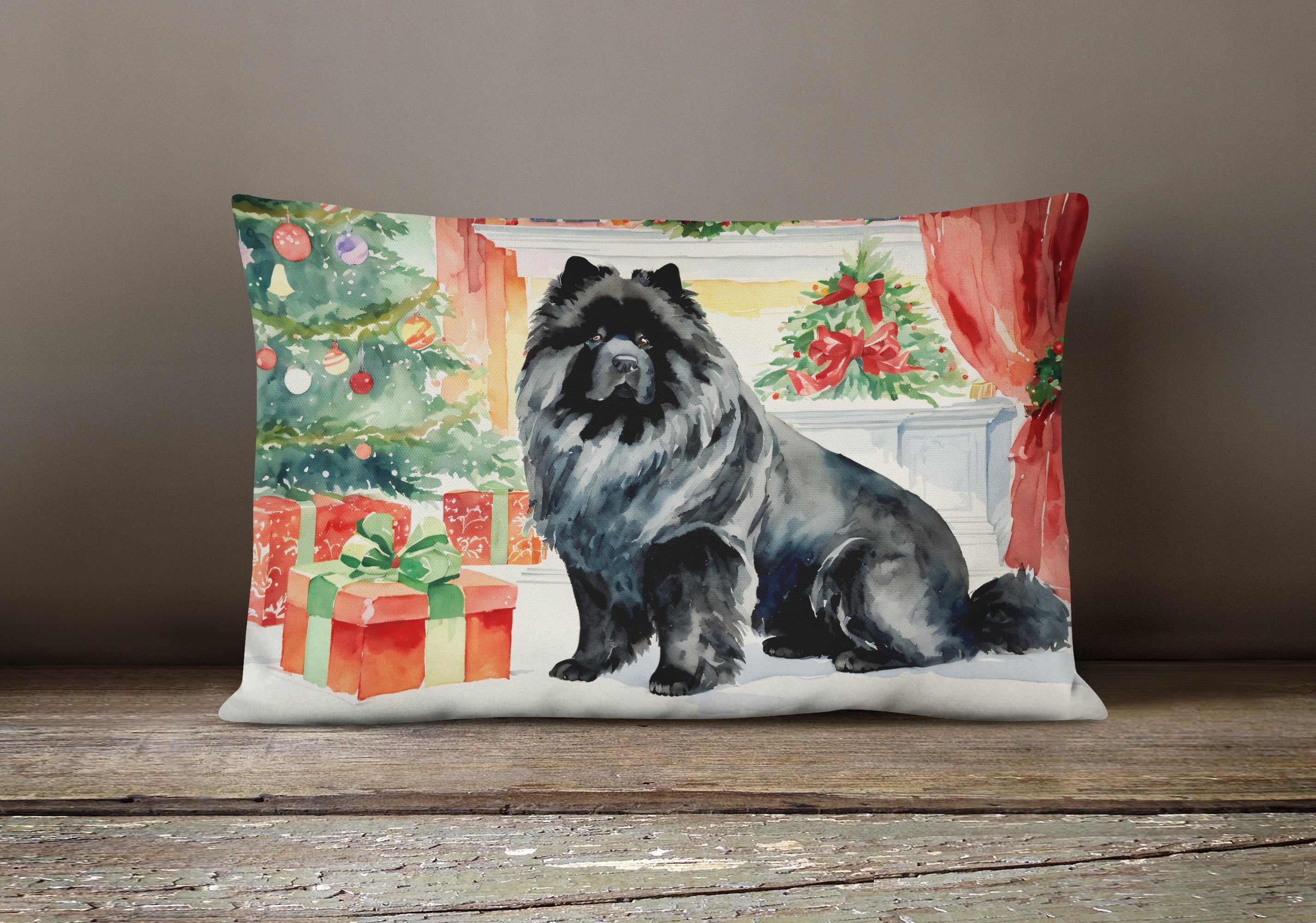 Black Chow Chow Christmas Throw Pillow