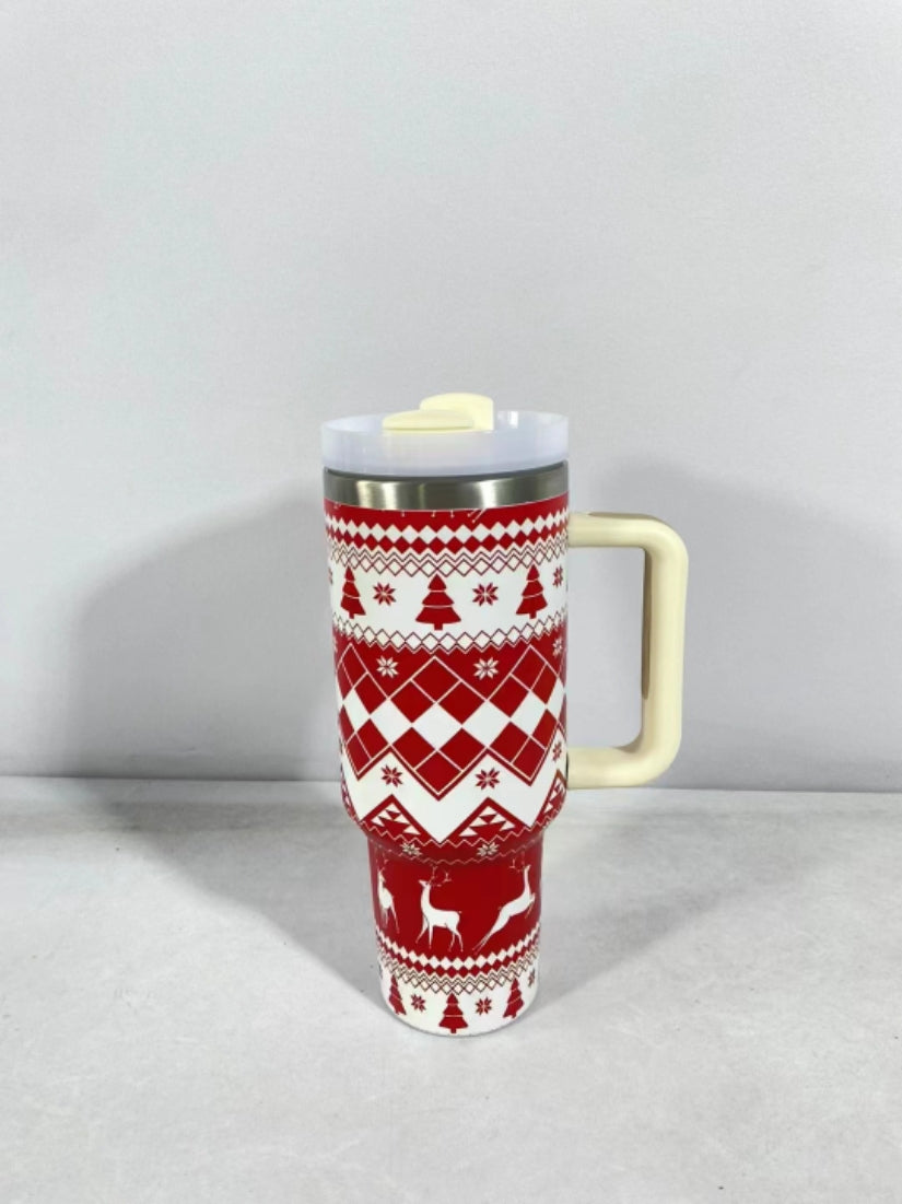 Christmas Stainless Steel Mug 40oz with Handle & Straw