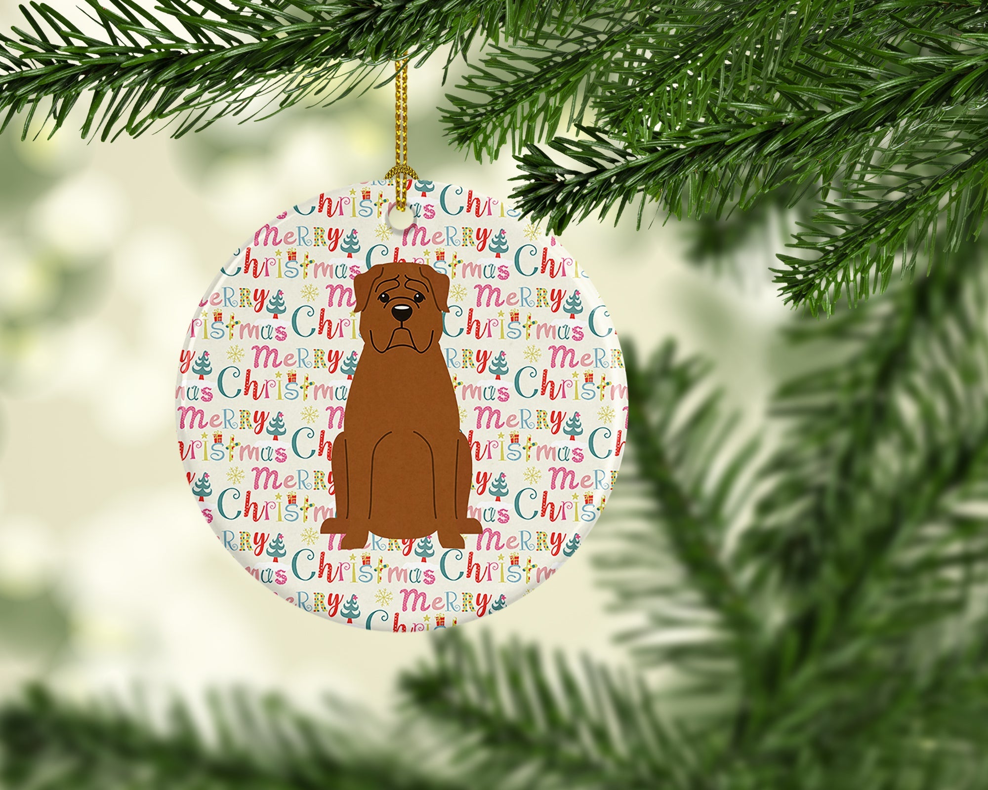Merry Christmas Dogue de Bourdeaux Ceramic Ornament