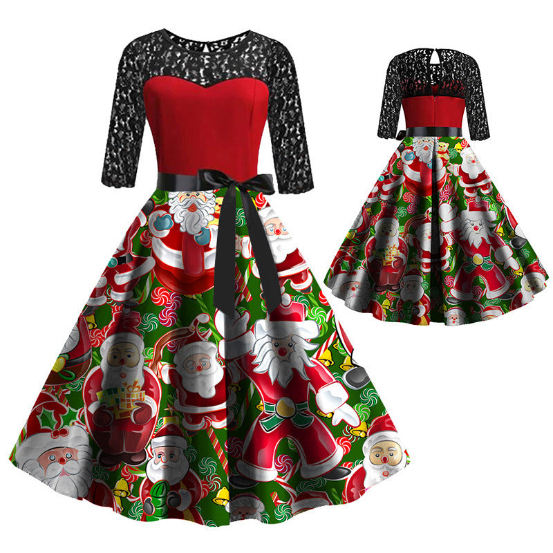 Women's Long Sleeve Christmas Dress with Stitching Details