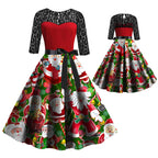 Women's Long Sleeve Christmas Dress with Stitching Details