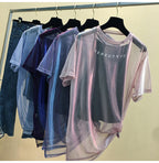 Mesh Ice Silk Short Sleeve Top with Camisole Set