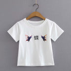 Butterfly Print Stretch Crop Top T-Shirt (All Cotton)