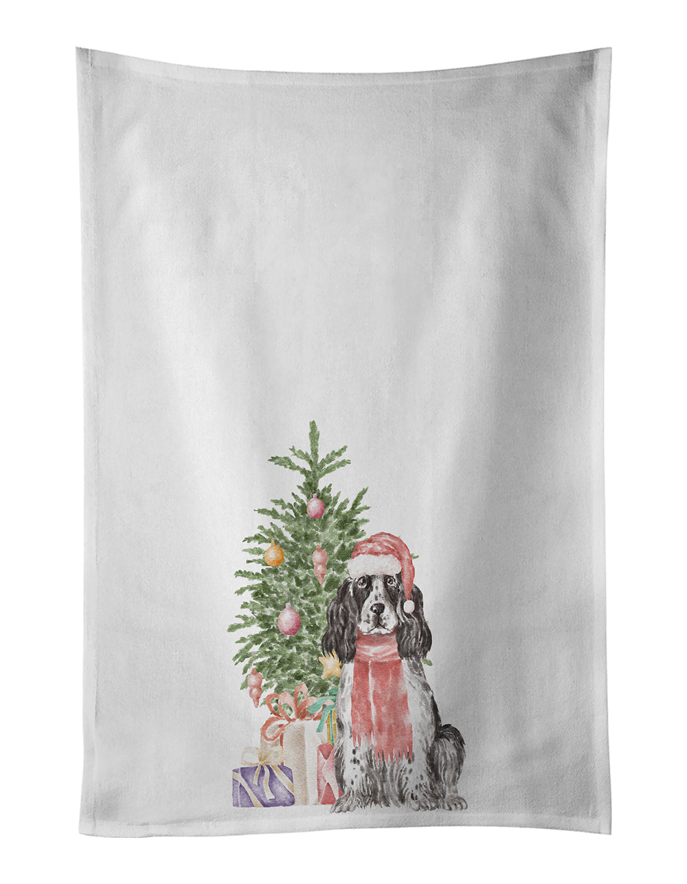 Cocker Spaniel English Black Parti Christmas Presents and Tree Kitchen Towel Set of 2