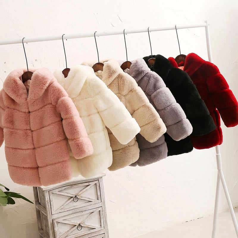 Girls' Padded Otter Rabbit Fur Imitation Coat