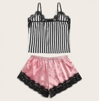 Fashionable Black Lace Trim Sleepwear Set (2 Pieces)