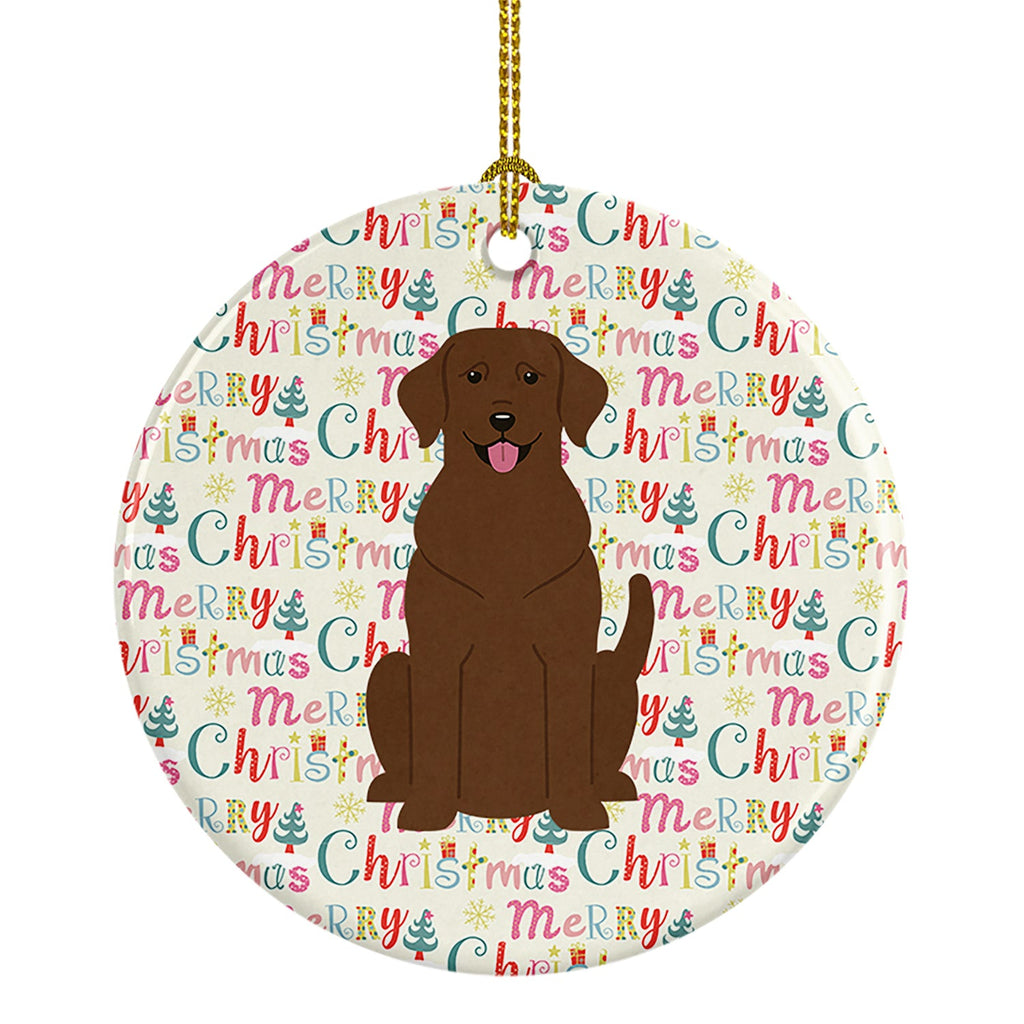 Merry Christmas Chocolate Labrador Ceramic Ornament