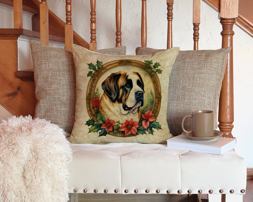 Saint Bernard Christmas Flowers Throw Pillow