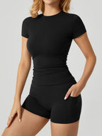 Women's Slim-Fit Short Sleeve Pocket Shorts Set