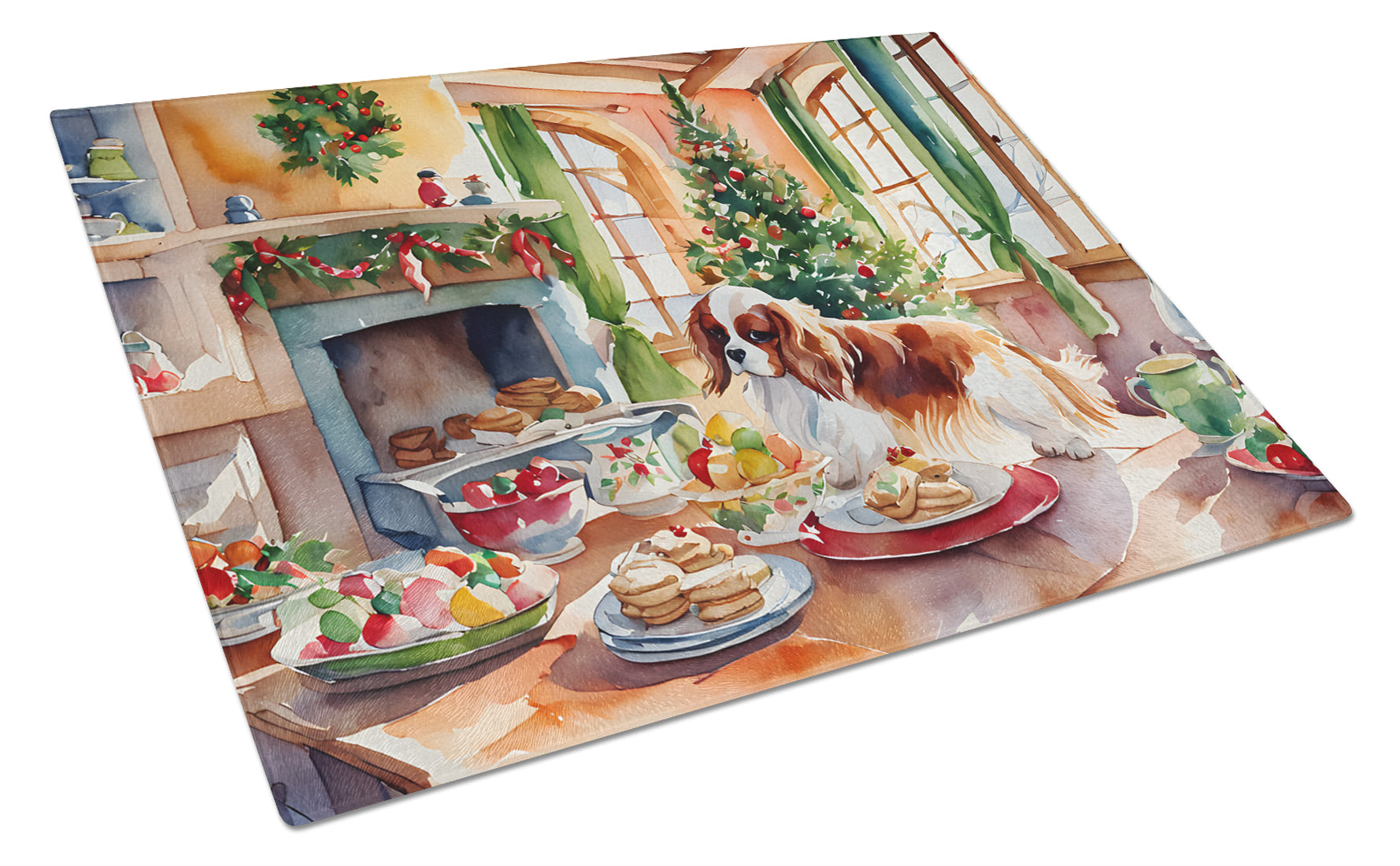 Cavalier Spaniel Christmas Cookies Glass Cutting Board