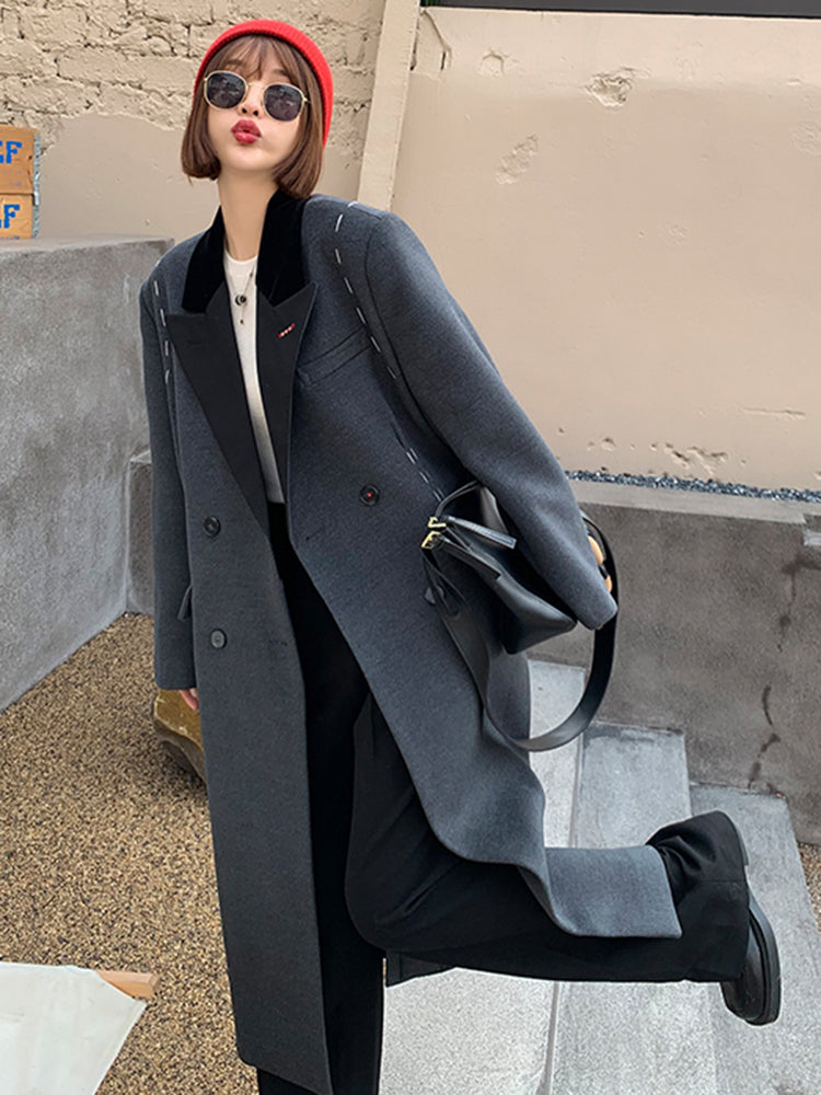 IEQJ Women's Topstitched Woolen Trench Coat 2023