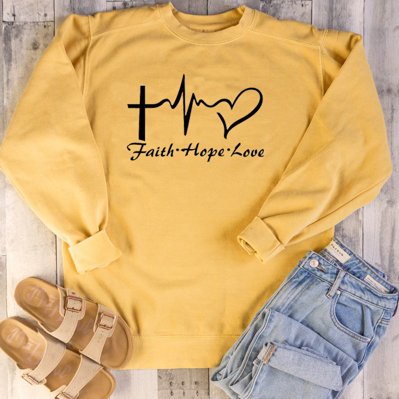 Faith Hope Love Graphic Long Sleeve Hoodie | Streetwear