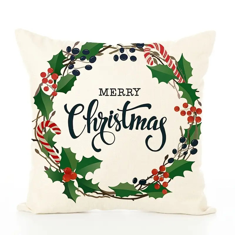 Merry Christmas Linen Cushion Cover 18x18 Inch