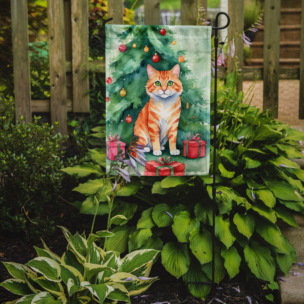 Cheetoh Cat By the Christmas Tree Garden Flag