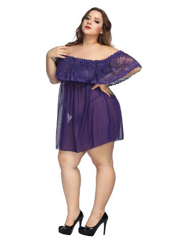 Plus Size Lace Sheer Off-Shoulder Lingerie Set