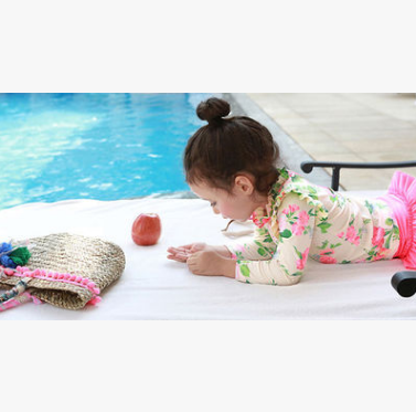 Girls' Floral Long-Sleeve UV Swimsuit Set