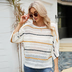 Striped Knitted Sweater for Women - Loose Fit Style