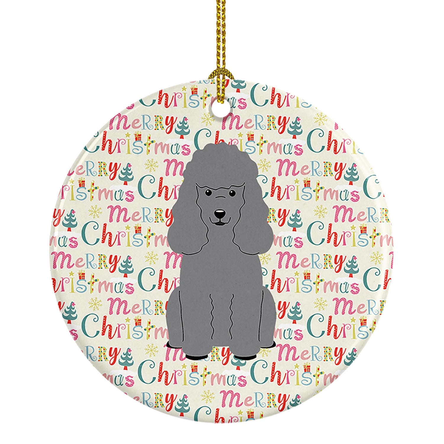 Merry Christmas Poodle Silver Ceramic Ornament