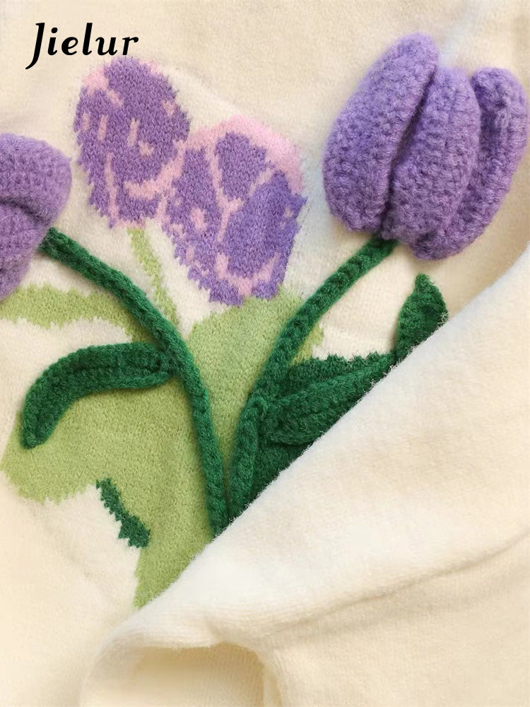Jielur Women’s Soft Knitted Tulip Flower Sweater