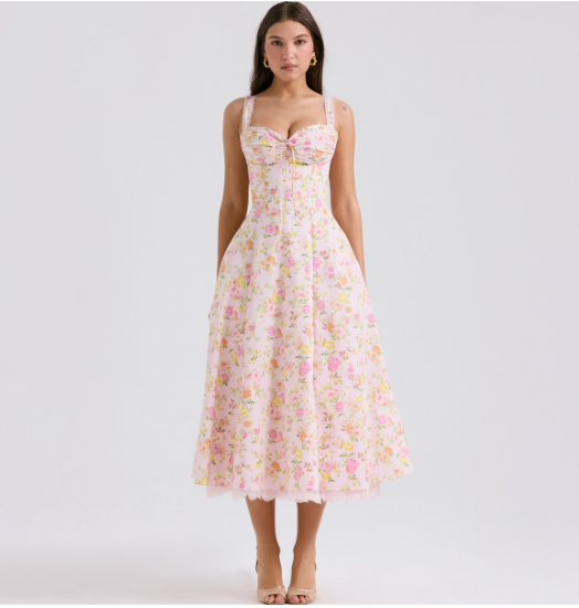 Valentina Lace Bustier Dress with Floral Print (One Piece)