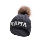Kunyeah 3Pcs Parent-Child Beanie Hat Mama Papa Baby Matching Hats Winter Warm Cap with Pom-Pom Women Men Knitted Hat | Embroidered Cap
