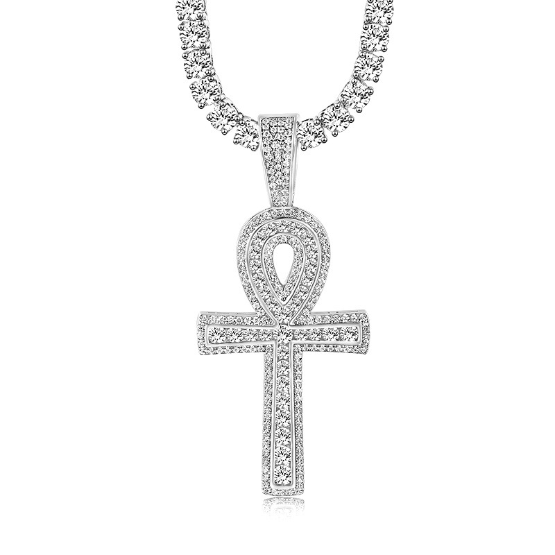 Micro Inlaid Zircon Ankh Cross Pendant Necklace