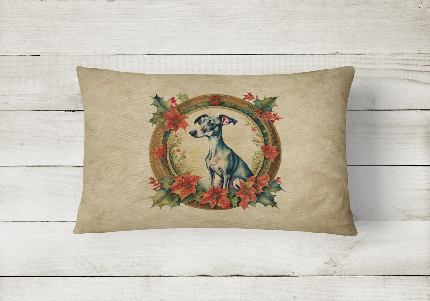 Italian Greyhound Christmas Flowers Throw Pillow