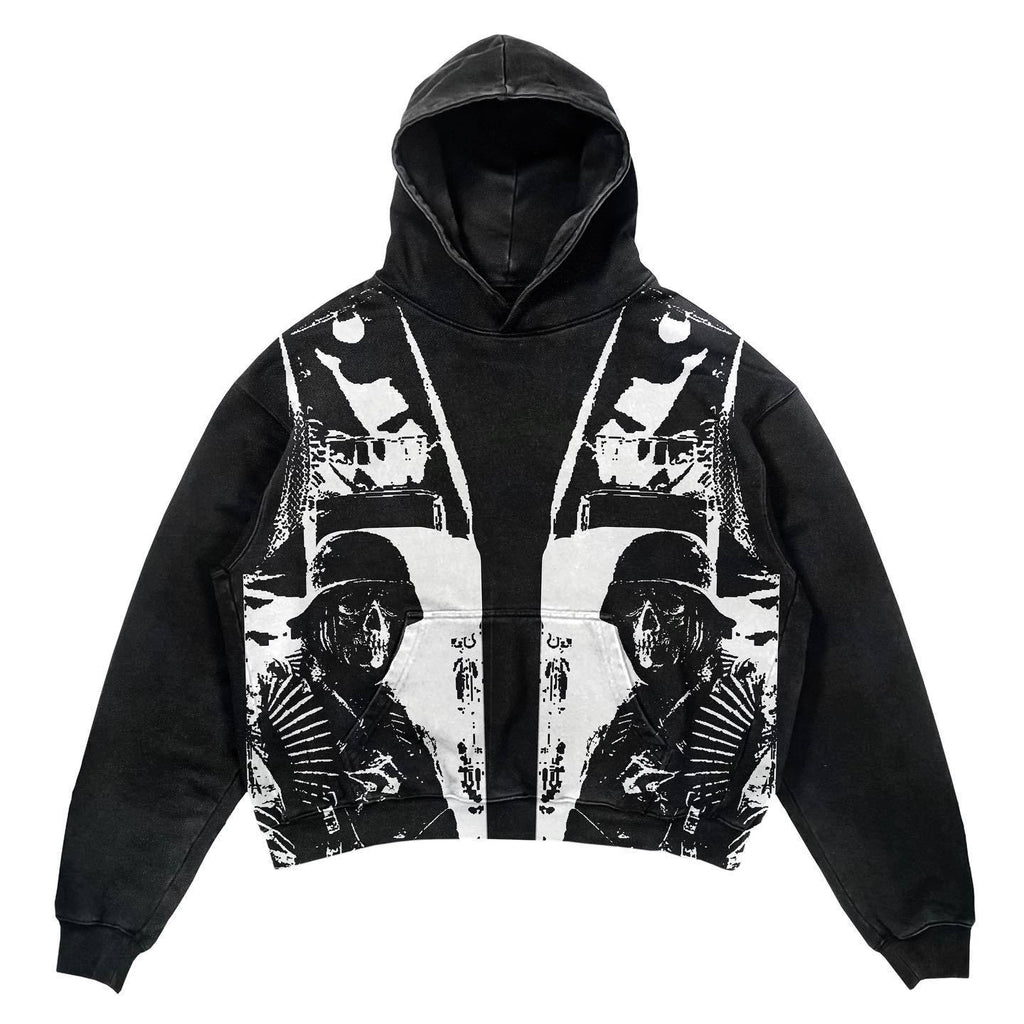 Gothic Patchwork Print Loose Pullover Hoodie Sweatshirt | Streetwear