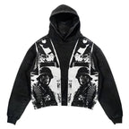 Gothic Patchwork Print Loose Pullover Hoodie Sweatshirt | Streetwear