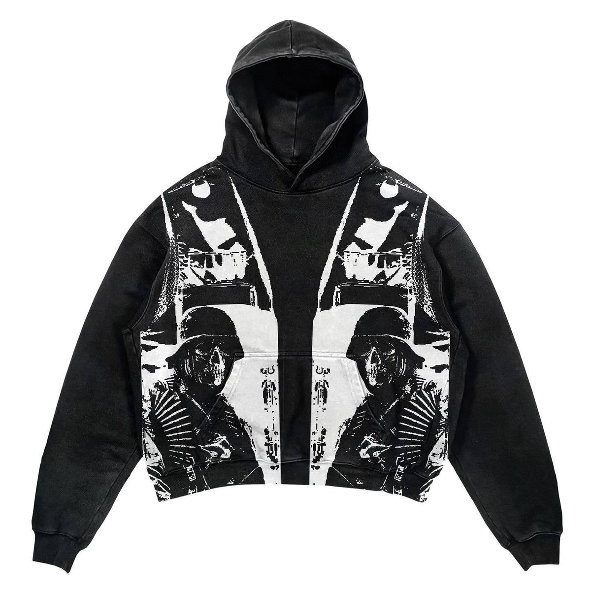 Gothic Patchwork Print Loose Pullover Hoodie Sweatshirt | Streetwear