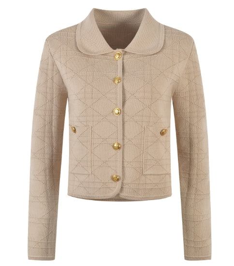 Embroidered Gold Button Long-Sleeve Sweater for Commuting
