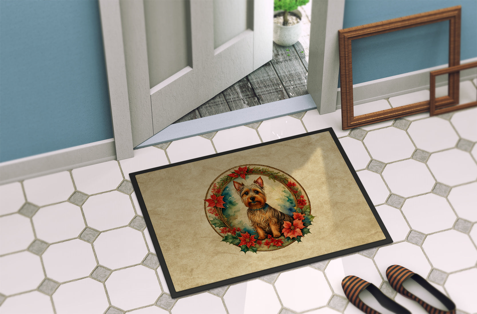 Australian Terrier Christmas Flowers Doormat