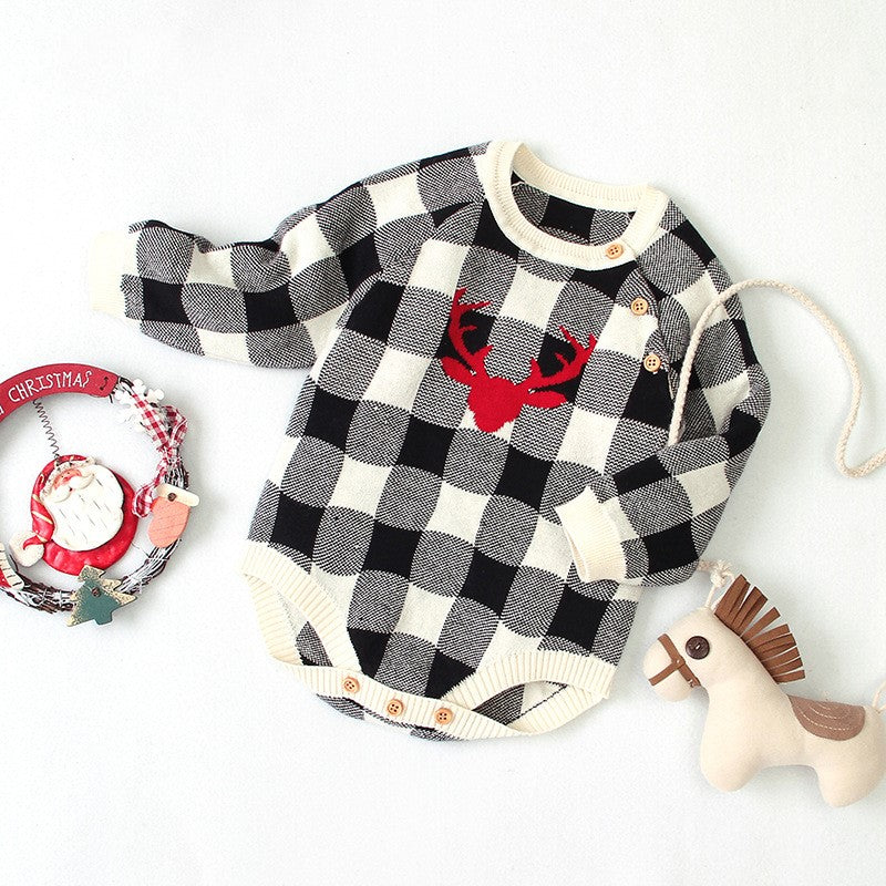 Autumn Long Sleeve Baby Bodysuit with Reindeer Print