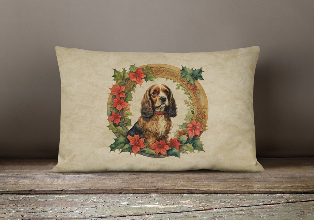 English Cocker Spaniel Christmas Flowers Throw Pillow