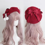 Women's Fashion Big Bow Wool Beret Hat | Embroidered Cap