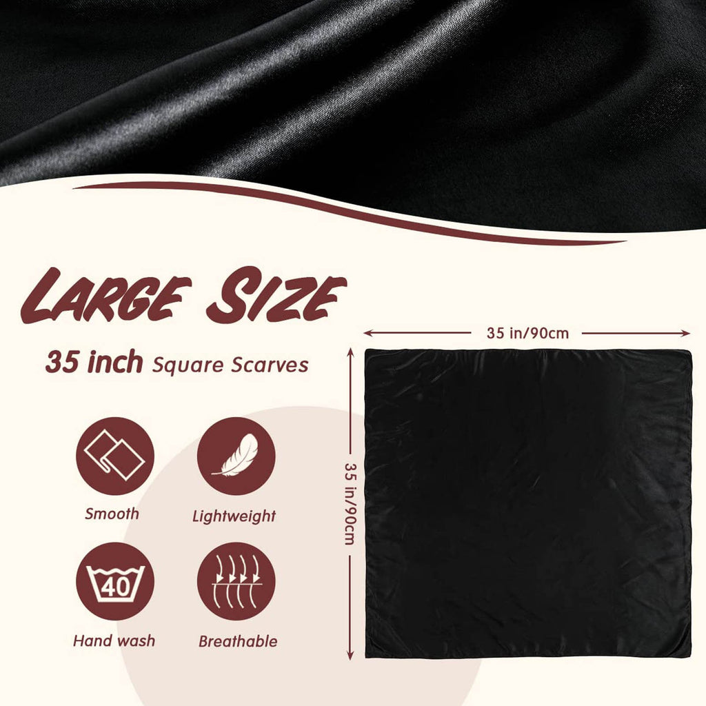 Women's Fashion Solid Satin Square Scarf and Headband