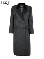 IEQJ Women's Topstitched Woolen Trench Coat 2023