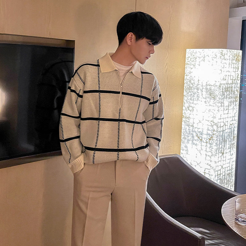 Men's Loose Fashion Knitted Plaid Sweater (Harajuku Style)