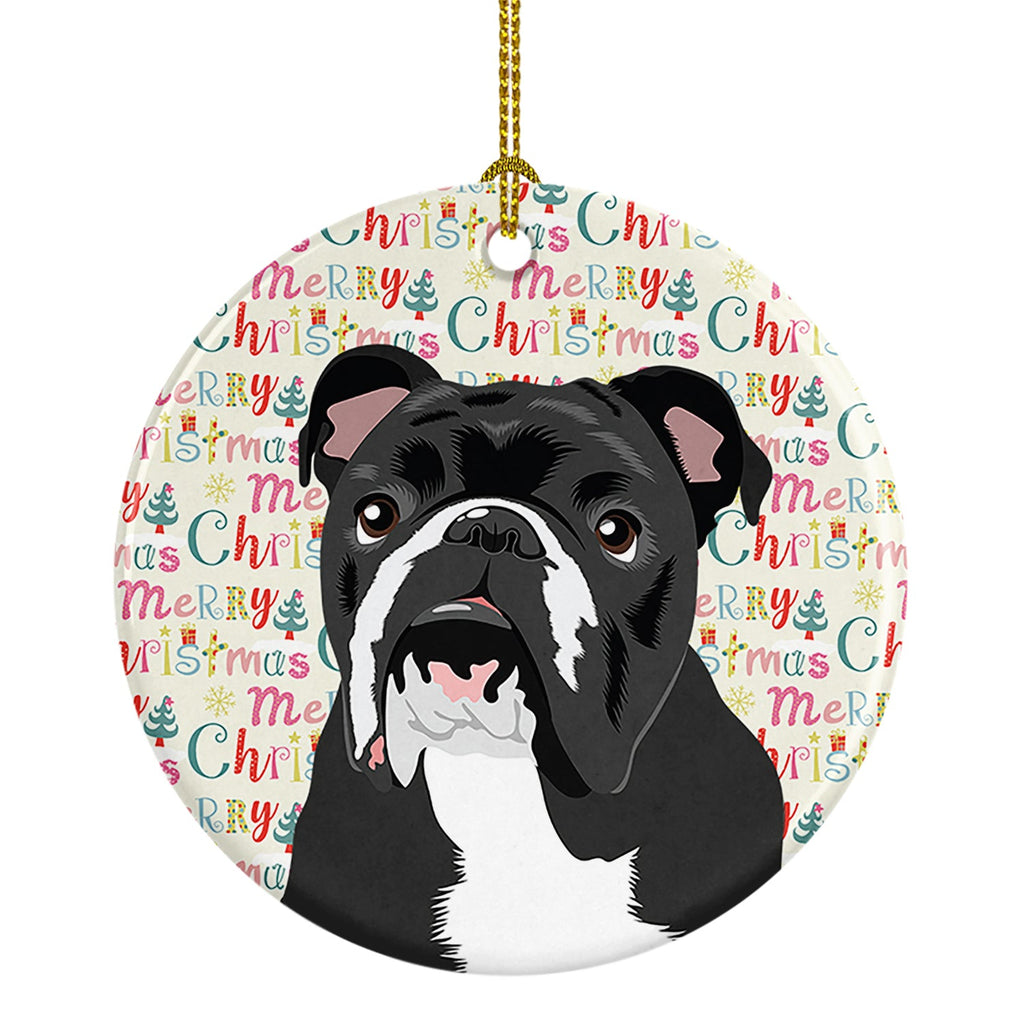 English Bulldog Black and White Christmas Ceramic Ornament