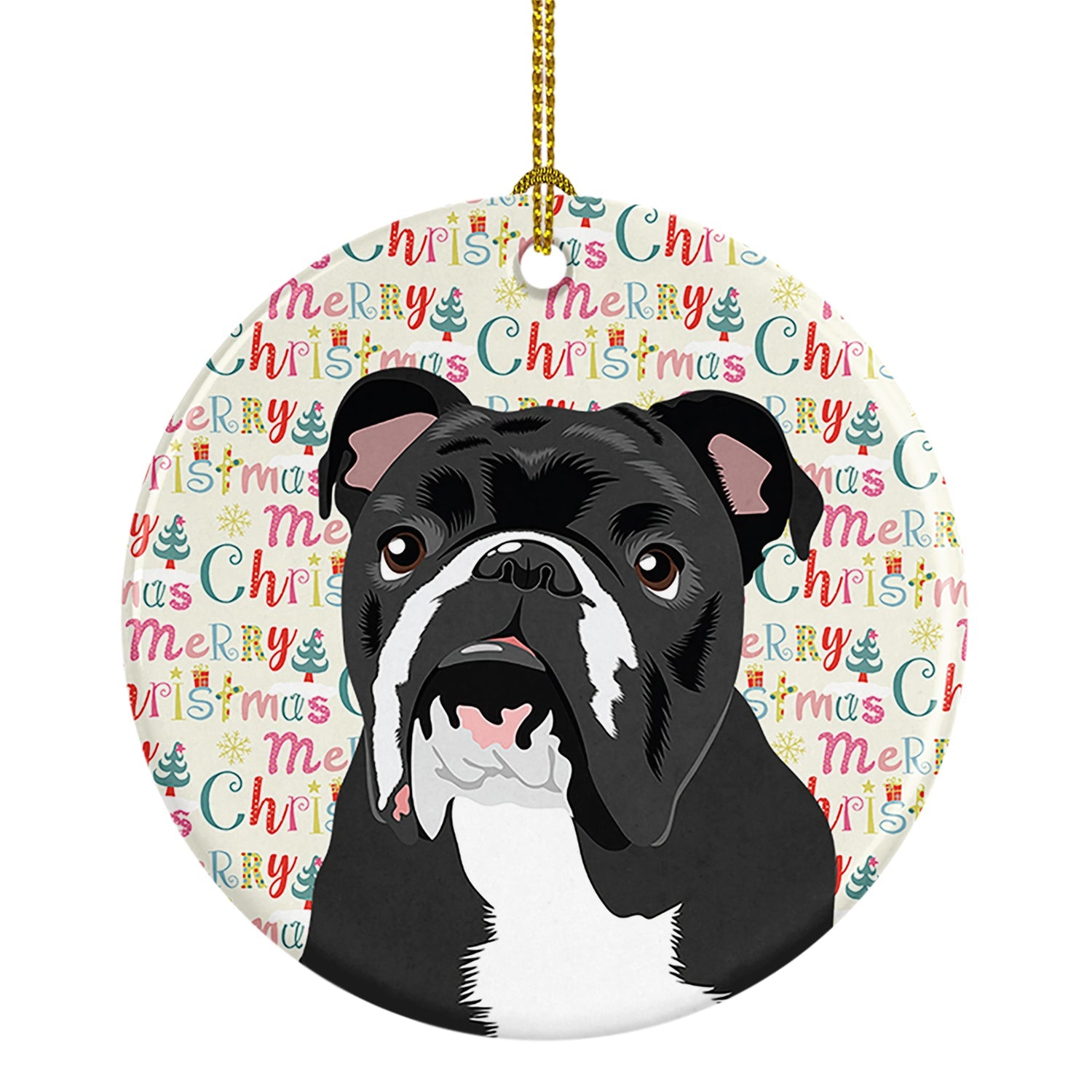 English Bulldog Black and White Christmas Ceramic Ornament