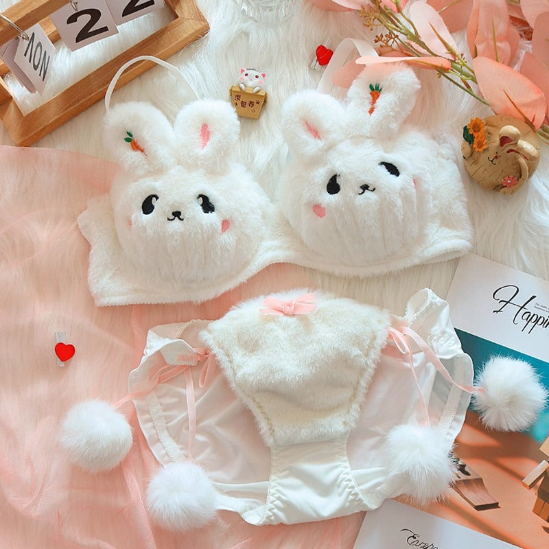 Moon Rabbit Plush Bra and Panties Set