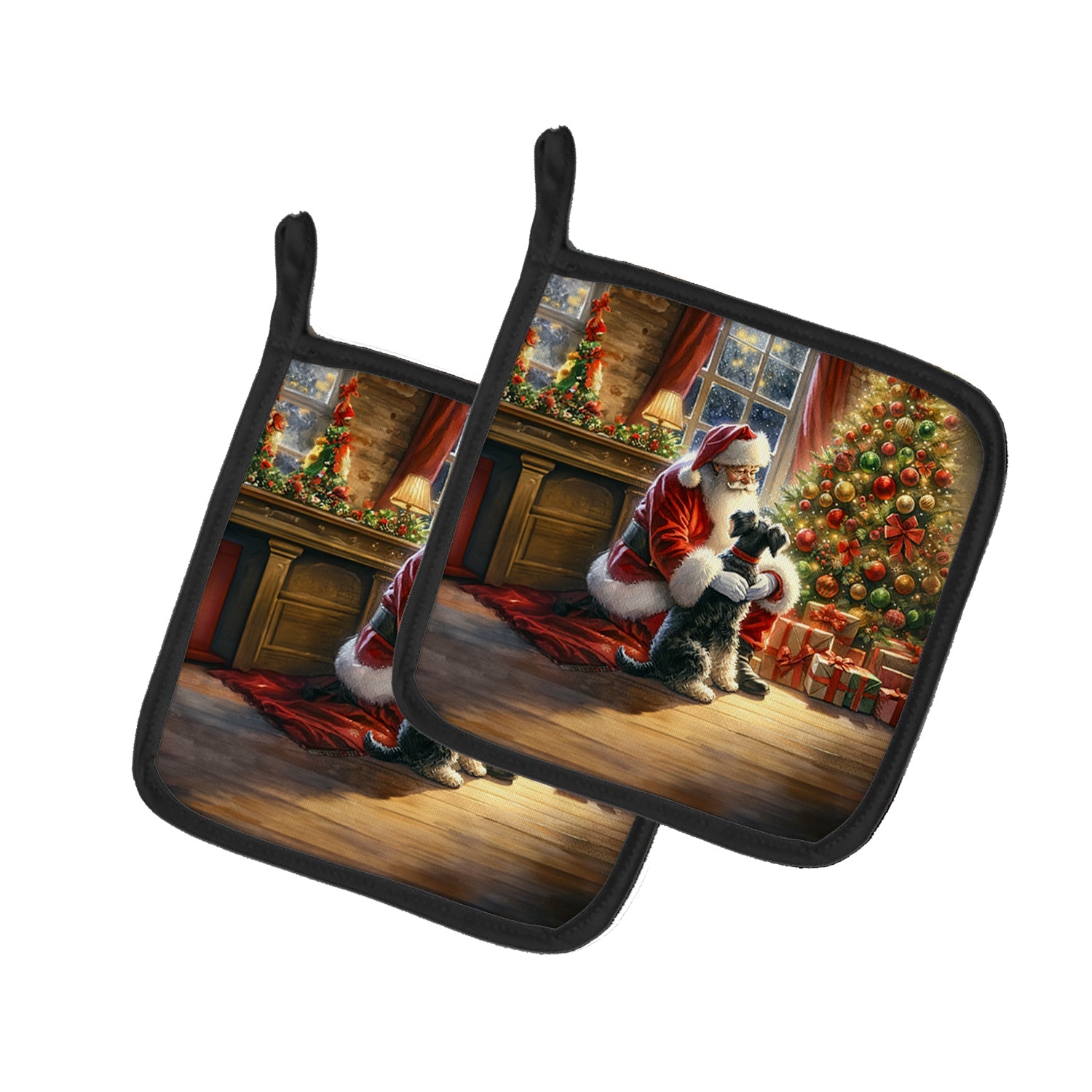 Schnauzer and Santa Claus Pair of Pot Holders